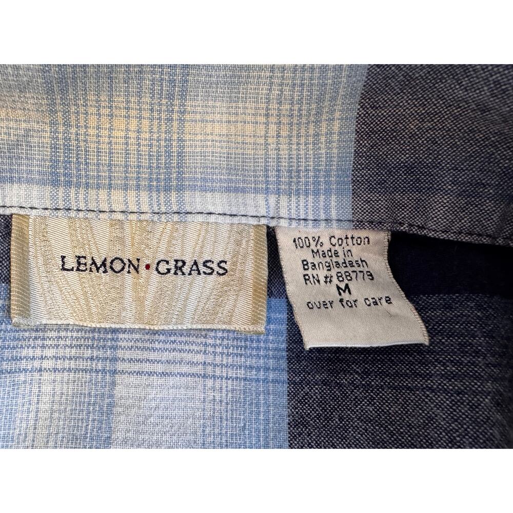 Lemon Grass Women's Blue White Plaid Block Check Button Down Shirt Top Size M - Picture 4 of 4